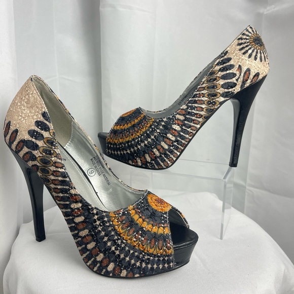 NEW Bolero by Summer Rio Woven Boho Peep Toe Stiletto Heels - Picture 4 of 12